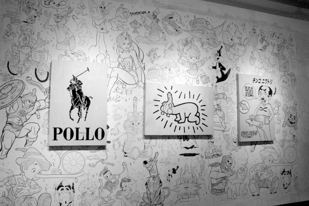 This piece of art adds phalluses to well known pop-culture icons such as Scooby Doo, Rainbow Bright, and the Polo Ralph Lauren logo.