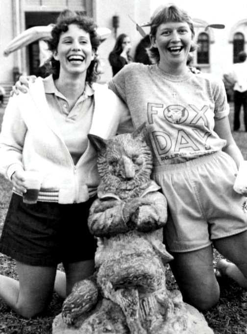 Taking photos with the fox has been a Rollins tradition for quite some time. These two women from 1983 Fox Day are no exception.
